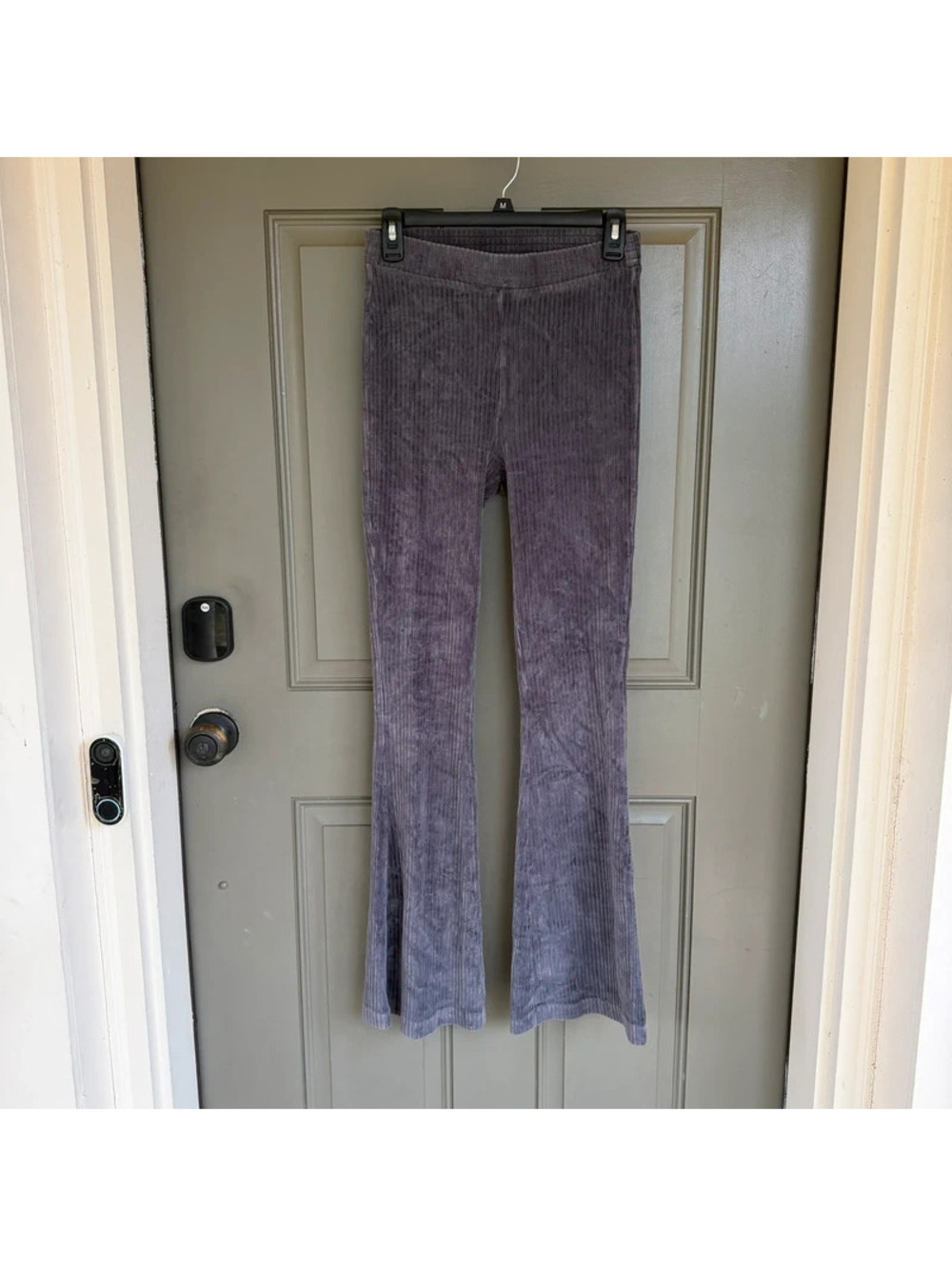Aerie Groove-On Rib Velour Corduroy Flare Pants Gray Women's Size Small Reg 32"